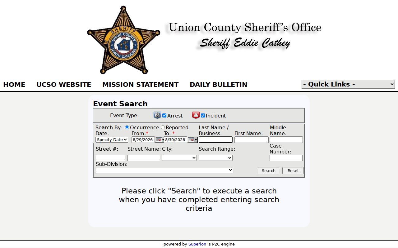 Union County neighbors research showing the Sheriff public event search