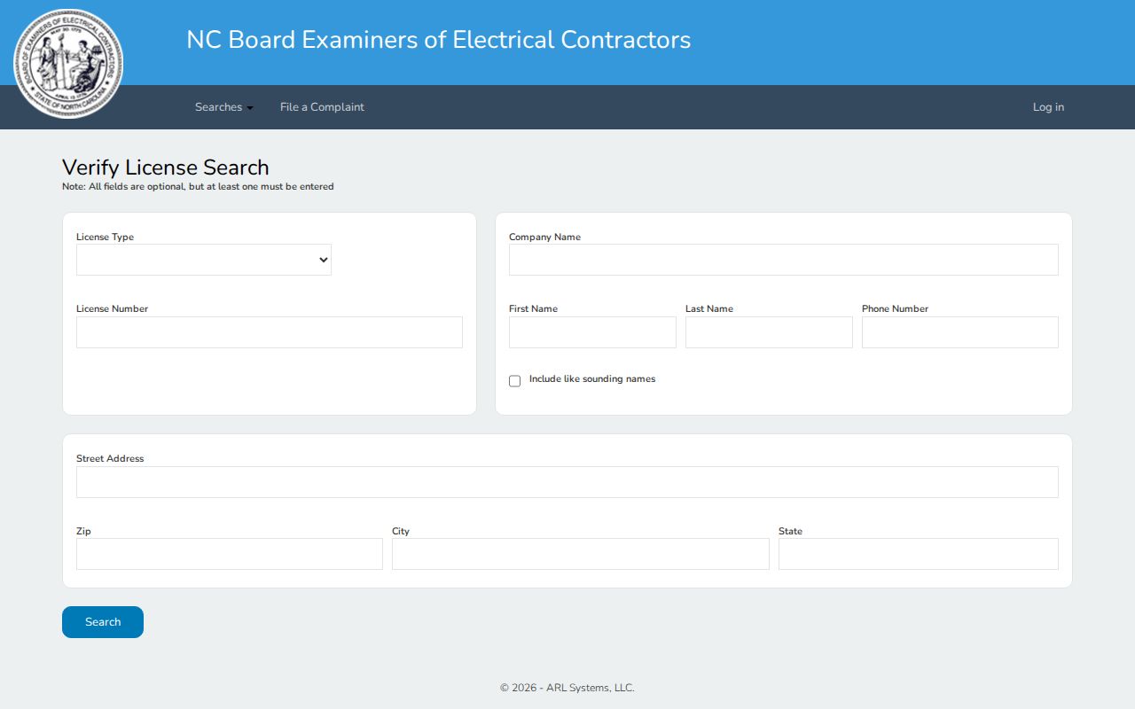 Union County resident lookup using the North Carolina electrical license search