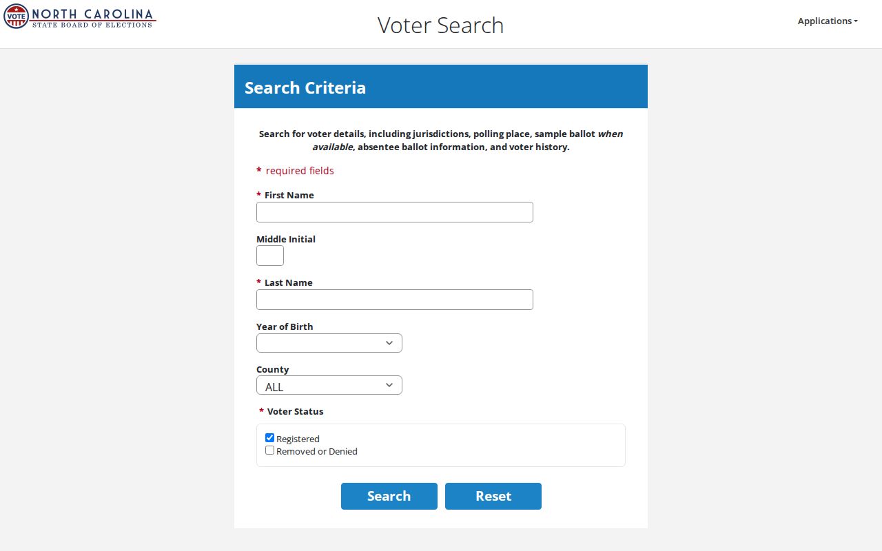 Union County resident lookup using the North Carolina voter search fields