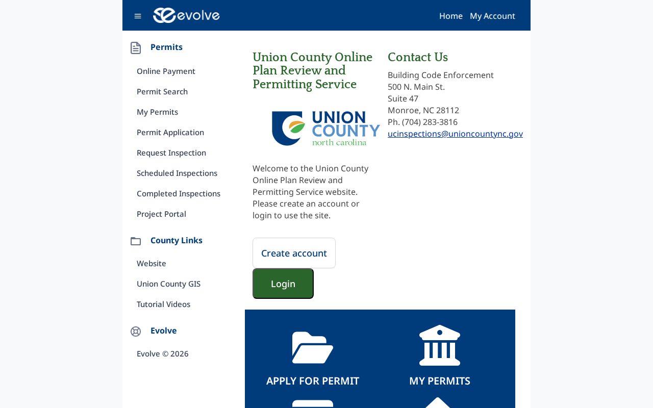 Union County street directory Evolve Public permit search