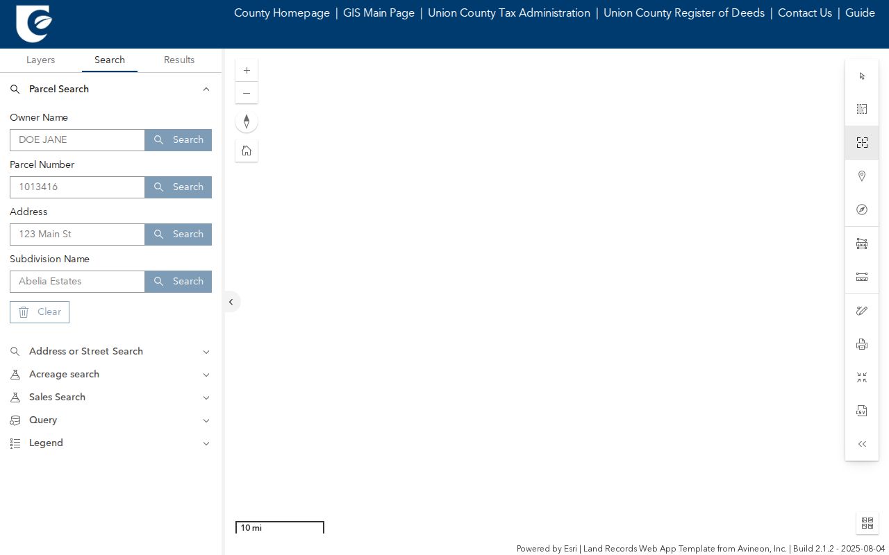 Union County street directory UC Atlas parcel and address search interface