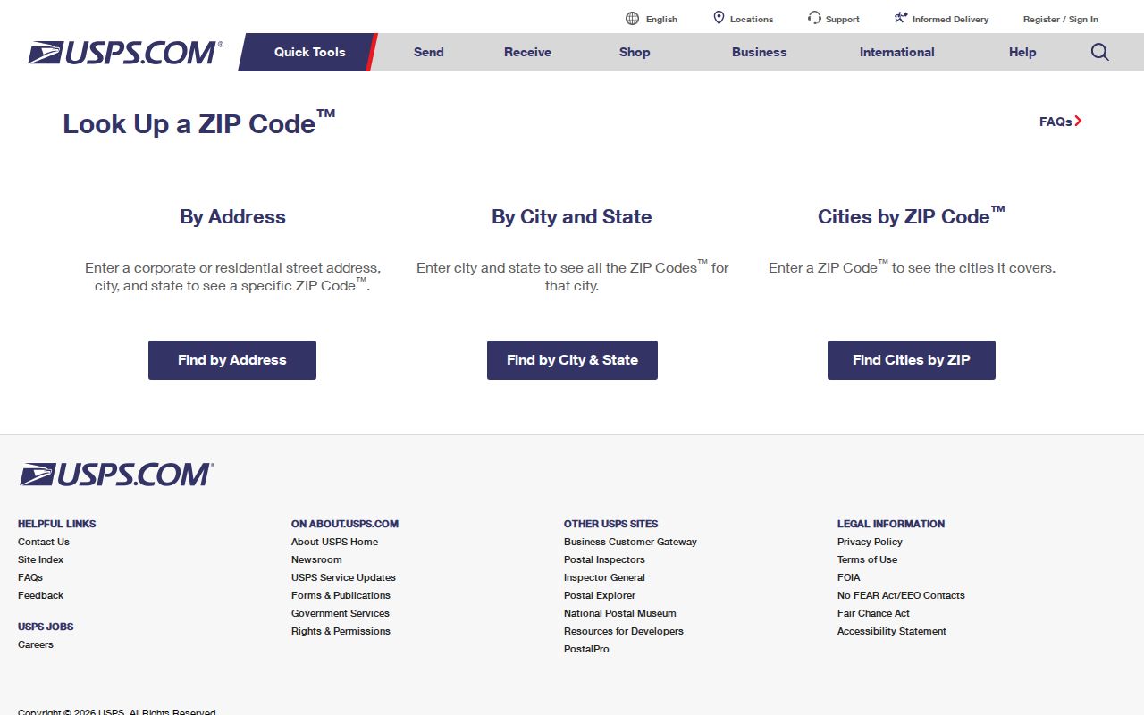 Union County ZIP code directory USPS ZIP Code Lookup form